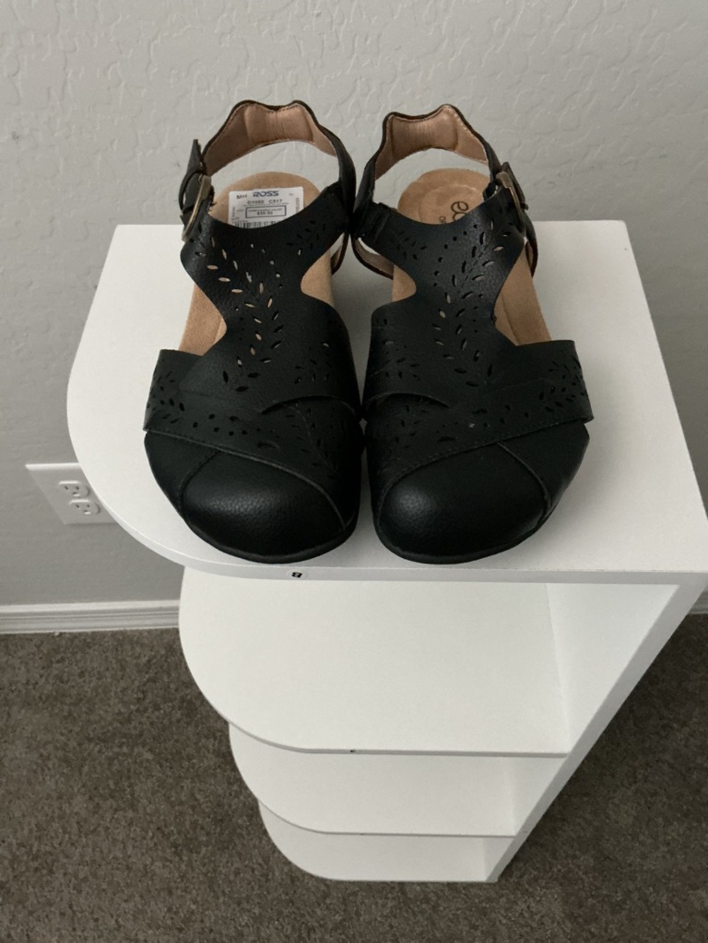 Earth Origins Black Perforated T-Strap Comfort Sandals